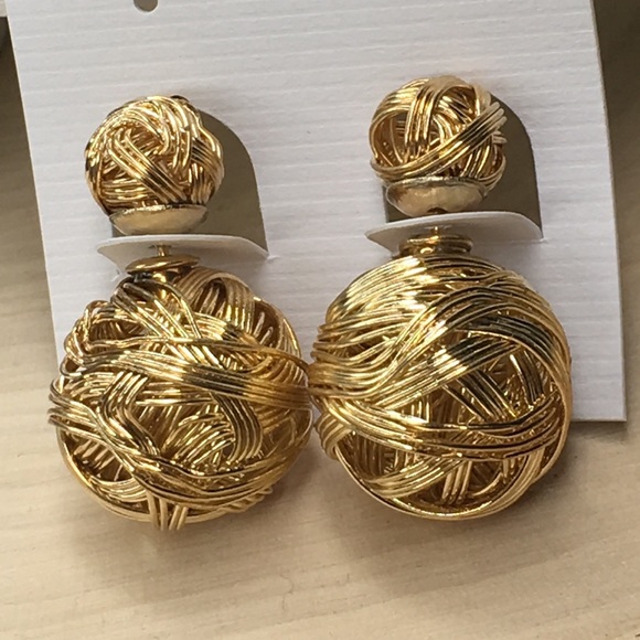 Gold Metal Double Stud Earrings - Picture 1 of 8